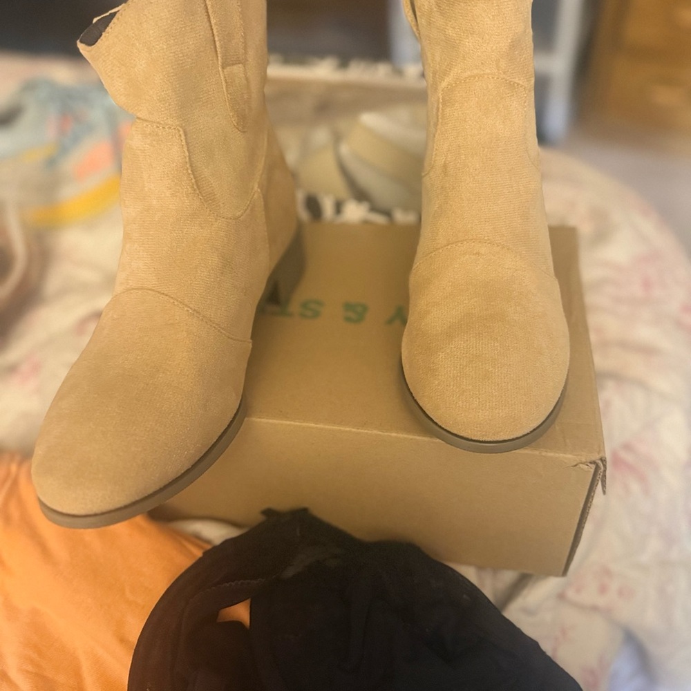 Zara Tan Suede Mid-Calf Ankle Boots